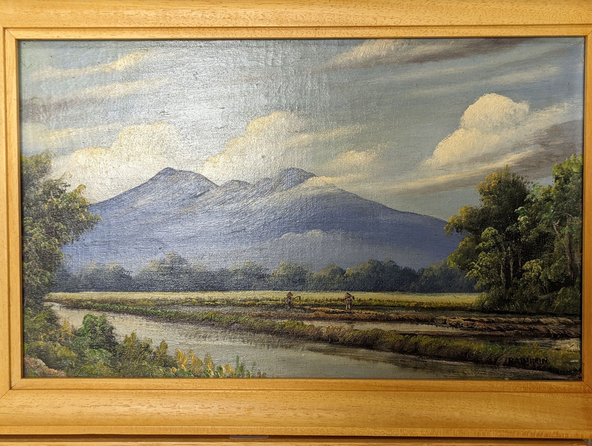 Early 20th century Indian School, four oils on card, Rustic landscapes, largest 31 x 45cm